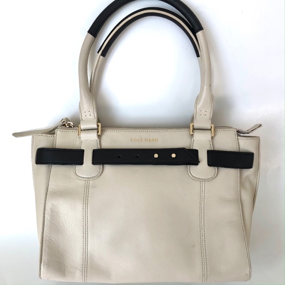 Cole Haan Cream & Black Leather Tote